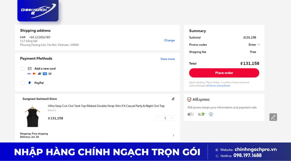 Thanh toán đơn hàng order Aliexpress
