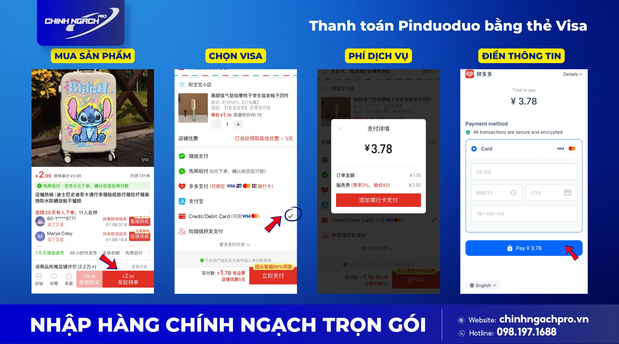 Thanh toán Pinduoduo bằng thẻ Visa (qua Duoduo Pay và Credit/Debit Card) Thanh toán Pinduoduo bằng thẻ Visa (qua Duoduo Pay và Credit/Debit Card)