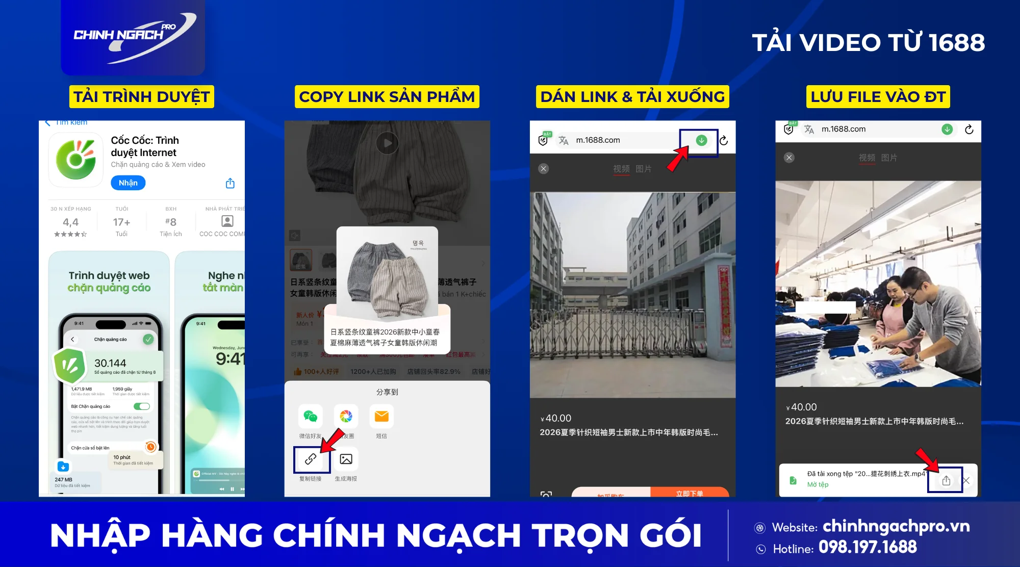 Hướng dẫn tải video trên 1688 về điện thoại bằng trình duyệt Cốc Cốc