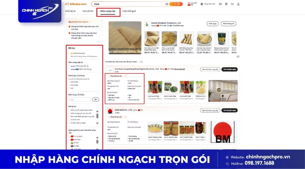 Đánh giá và lựa chọn nhà cung cấp Alibaba