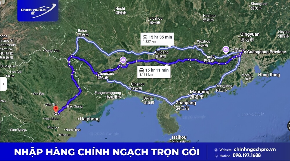 Khoảng cách từ Quảng Đông đi Việt Nam là 1181km