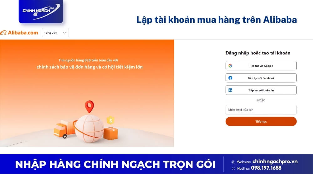 Lập tài khoản mua hàng Alibaba