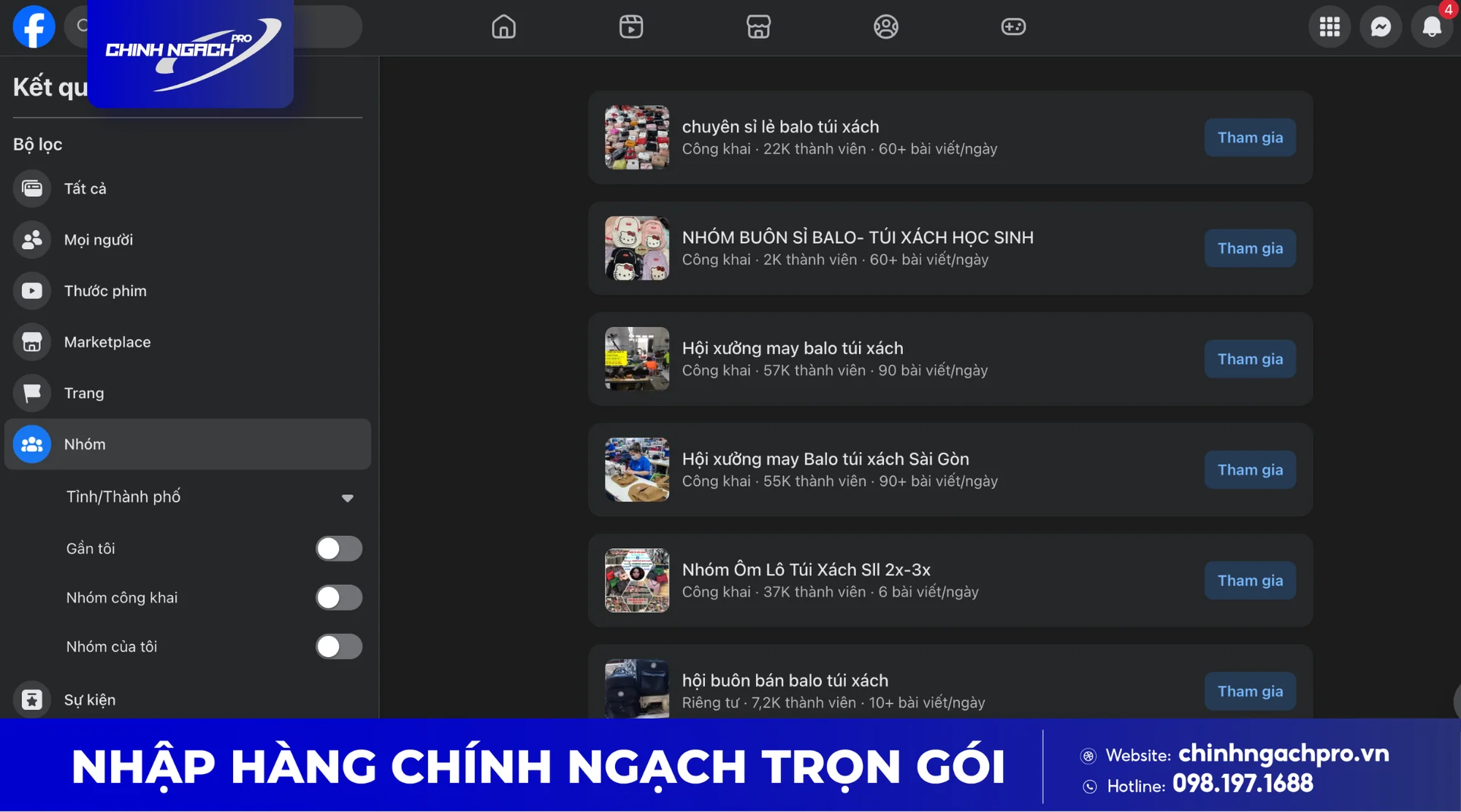 Tìm sỉ Balo trên các hội nhóm Facebook