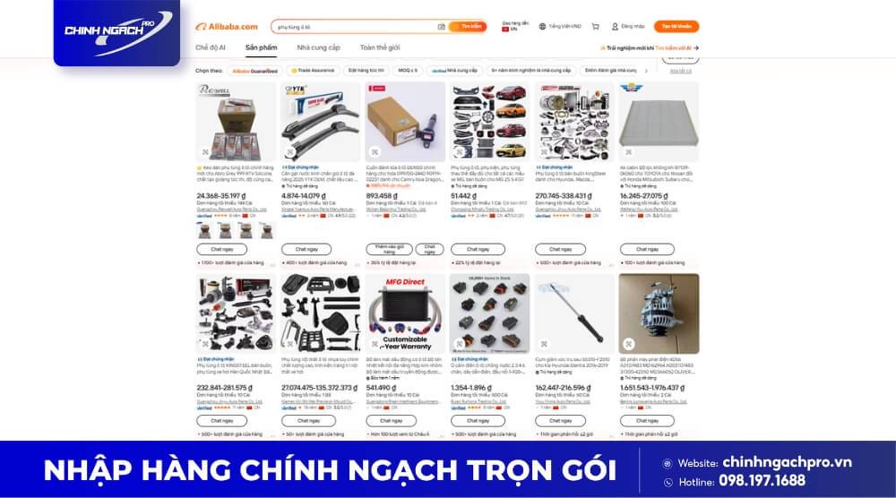 Nhập phụ tùng ô tô từ Trung Quốc qua Alibaba
