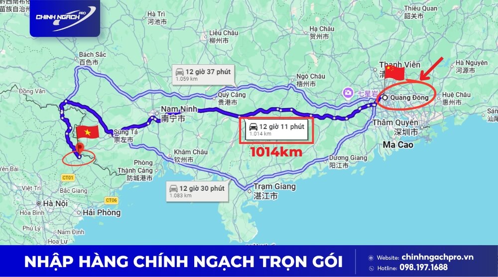 Quảng Đông cách Việt Nam 1014km