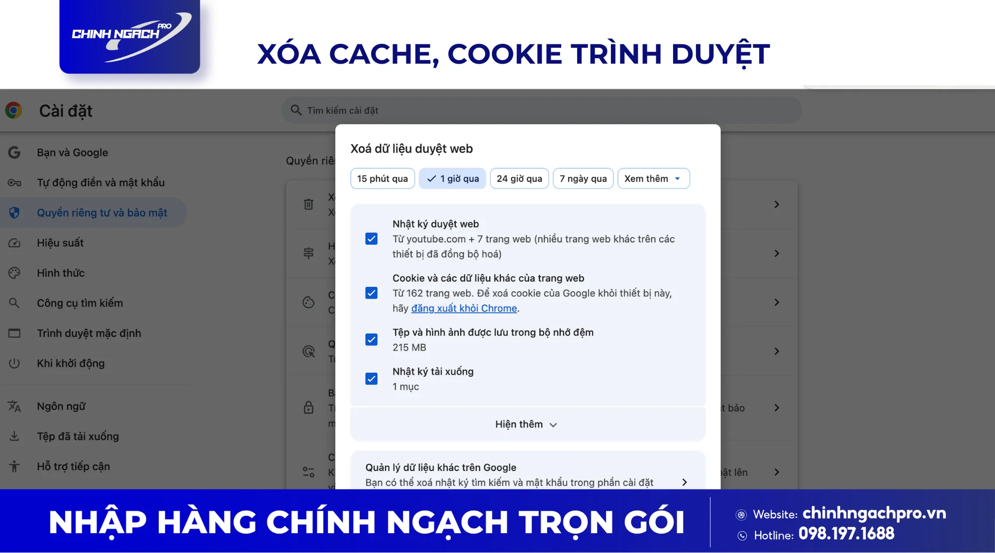 Xoá cache, cookie của trình duyệt đang sử dụng