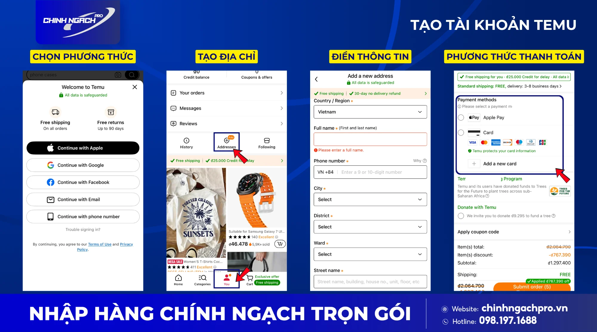 Các bước đăng ký tài khoản Temu trên điện thoại