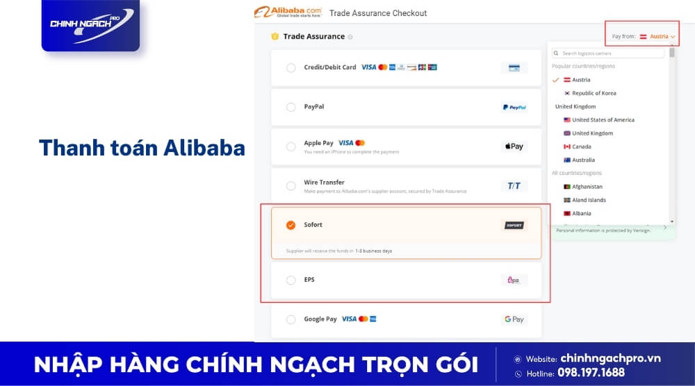 Các phương thức thanh toán Alibaba