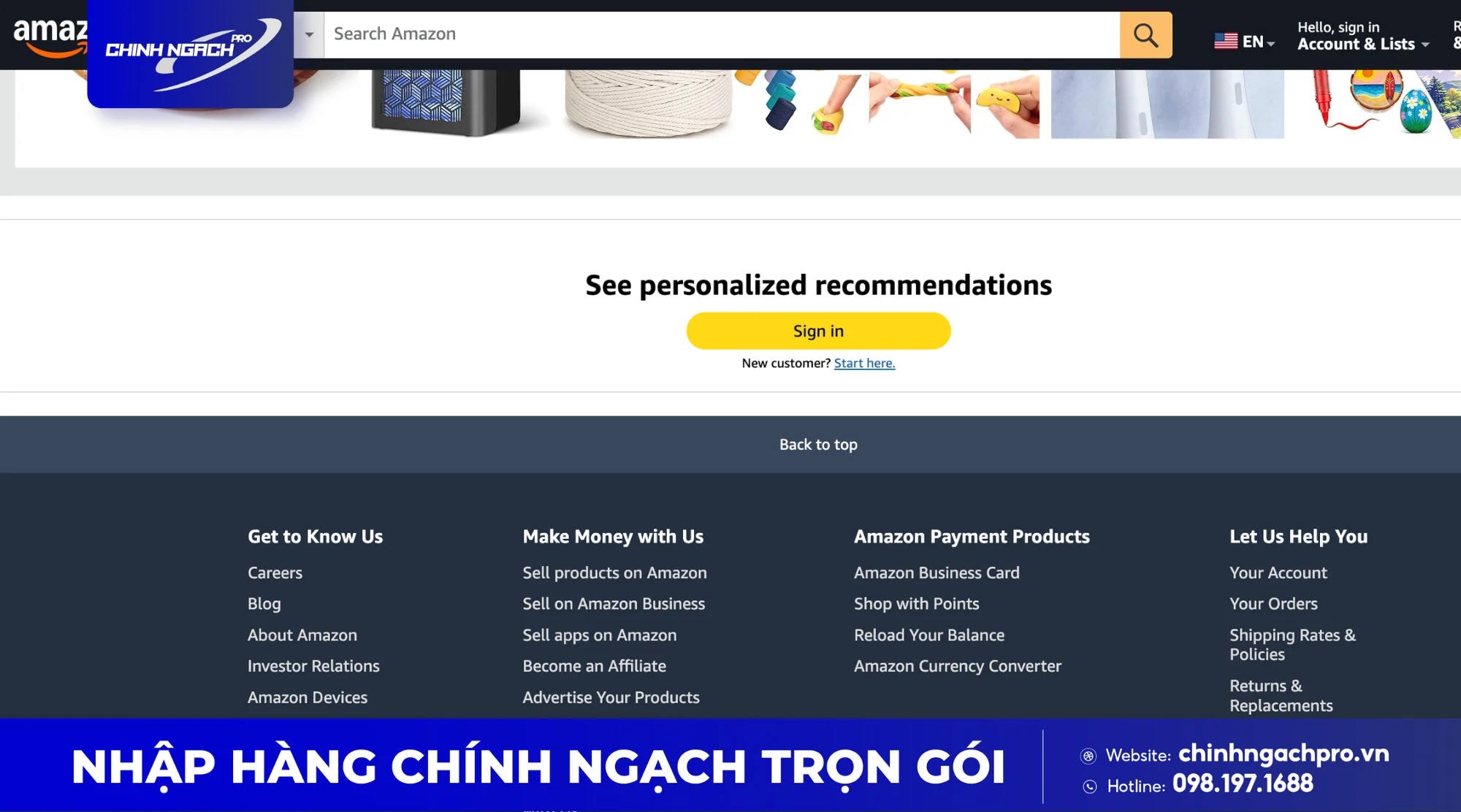 Giao diện người bán trên Amazon