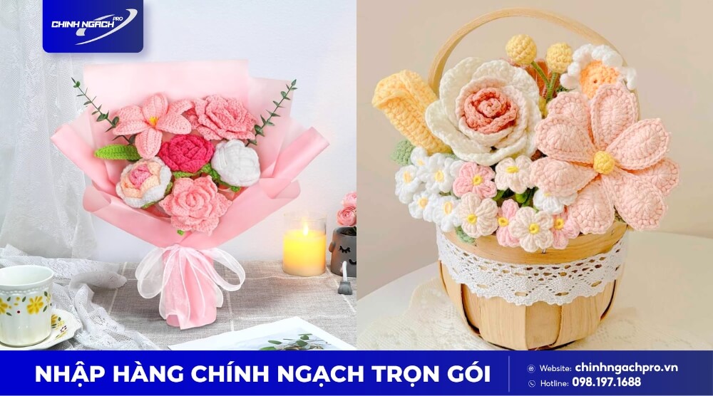 Hoa giả Trung Quốc handmade làm từ len sợi