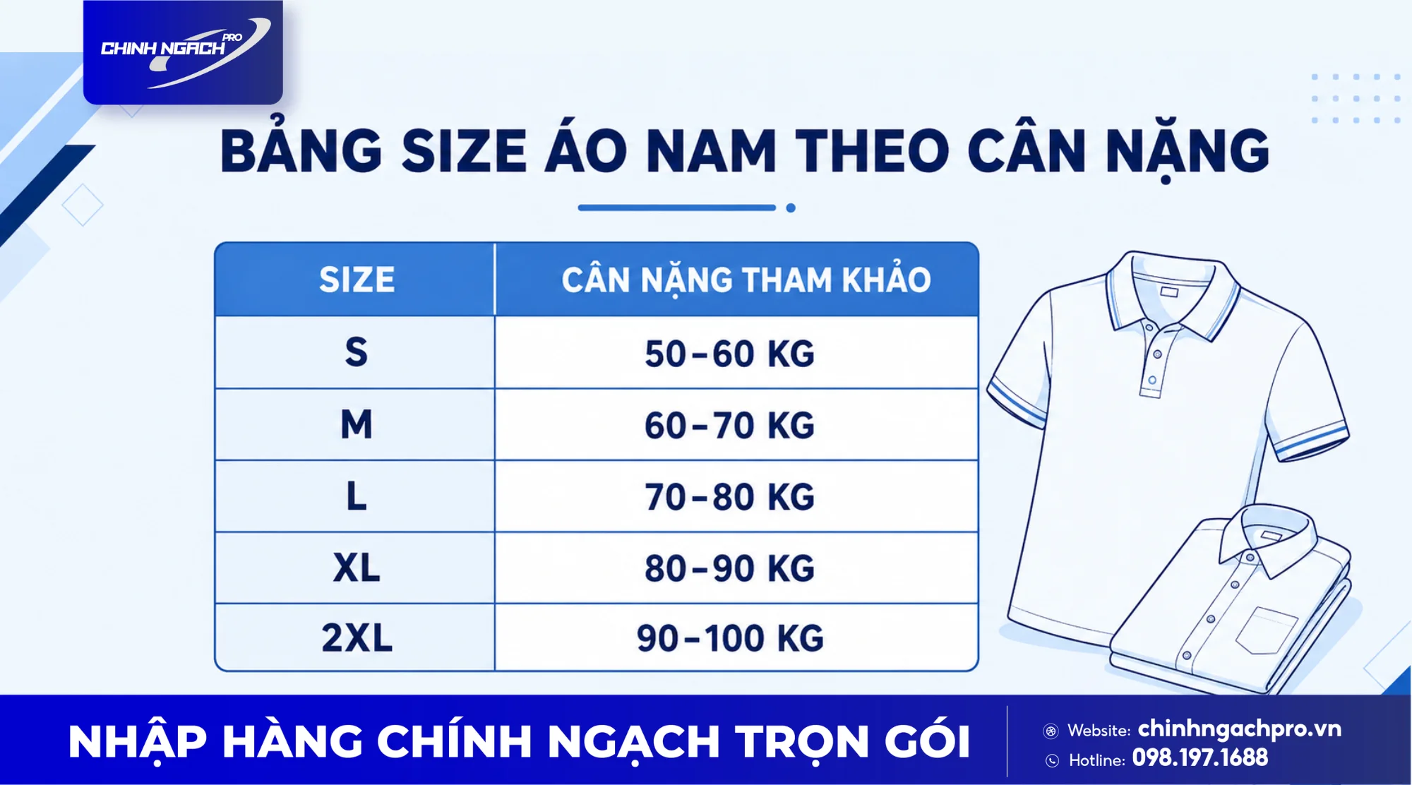 Bảng size áo nam theo cân nặng