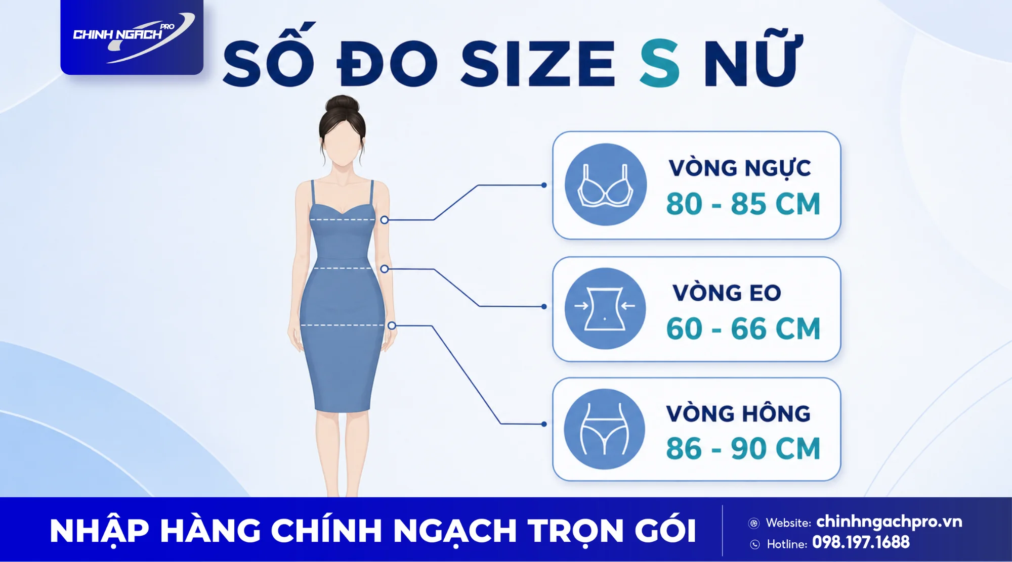 Bảng số đo 3 vòng size S cho nữ