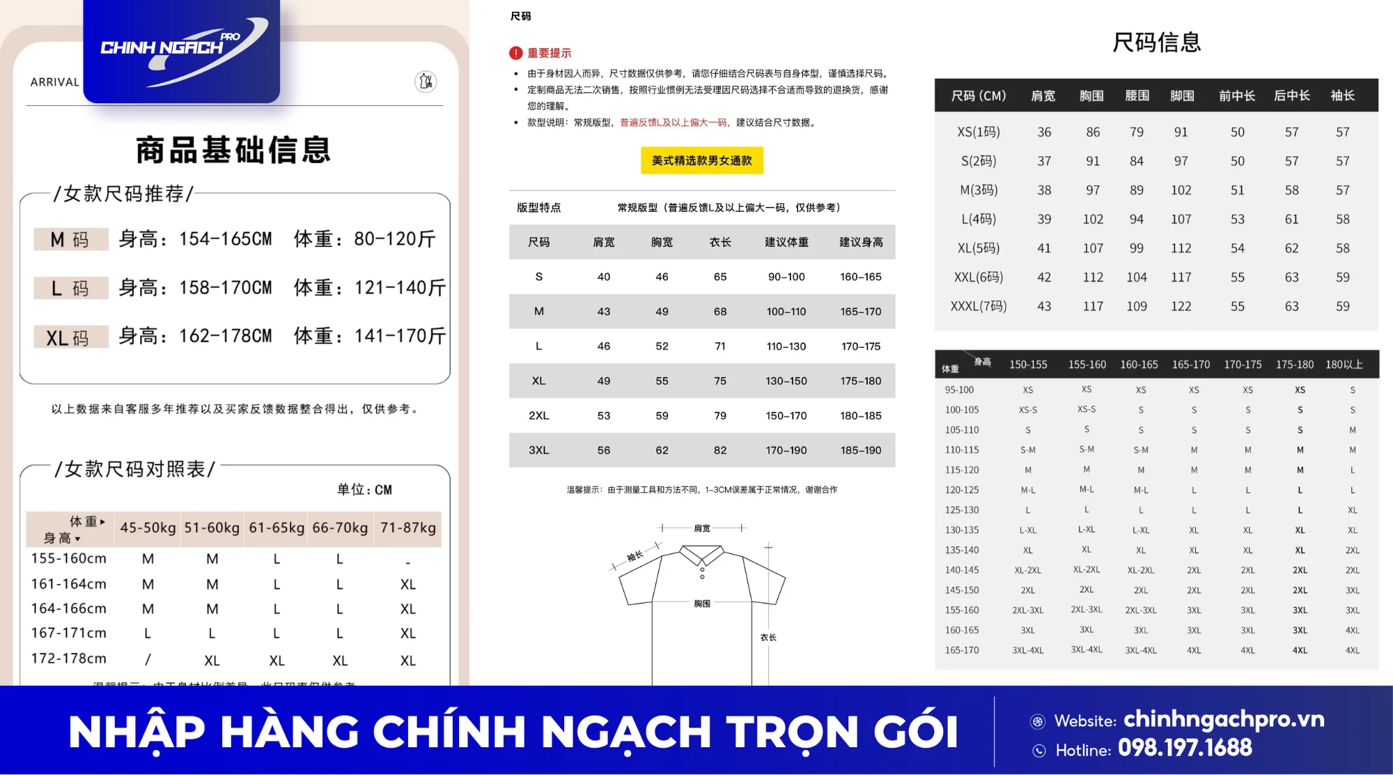 Bảng size quần áo Trung Quốc