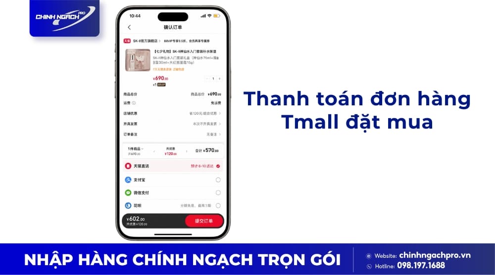 Thanh toán đơn hàng Tmall đặt mua