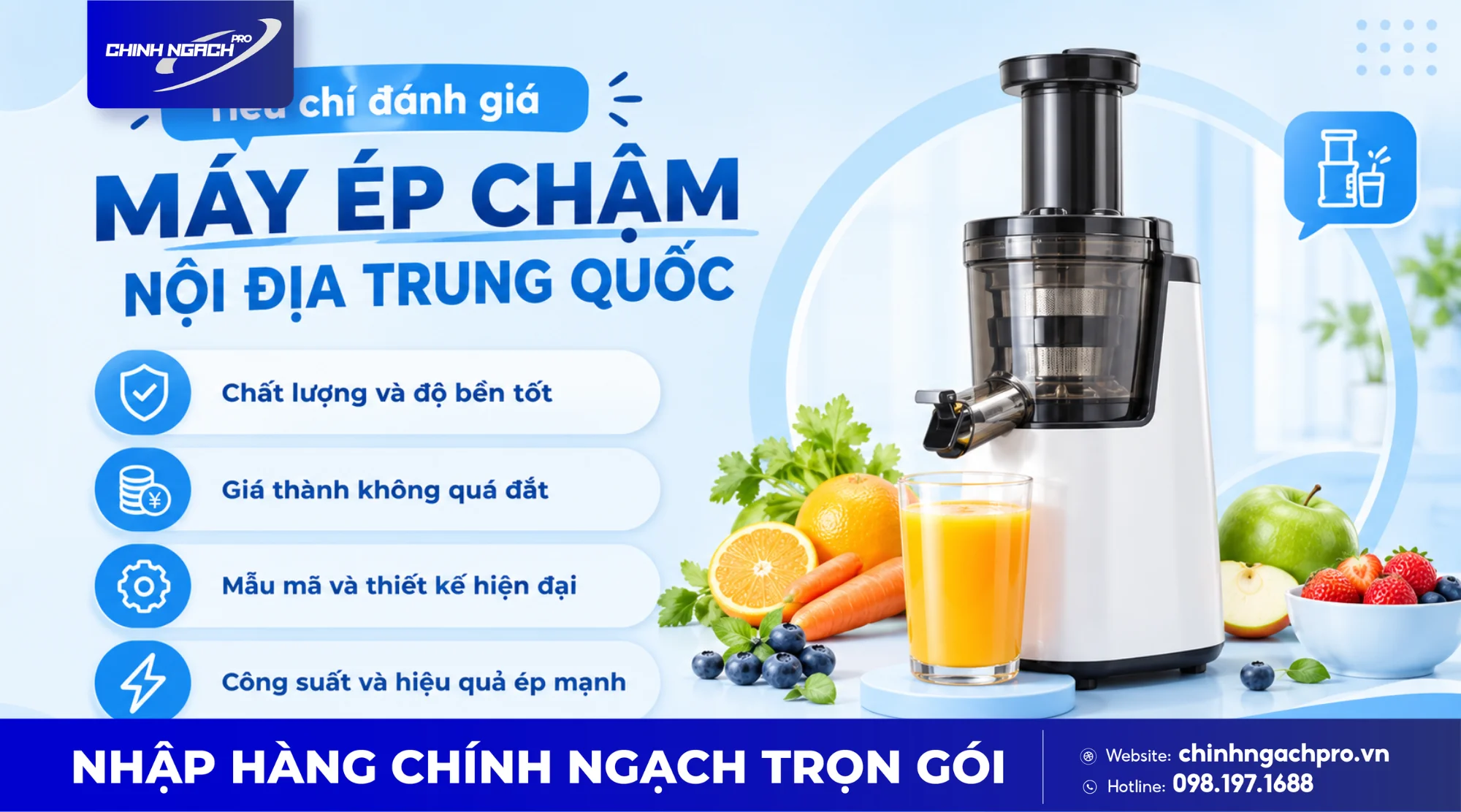 Các tiêu chí đánh giá máy ép chậm nội địa Trung Quốc