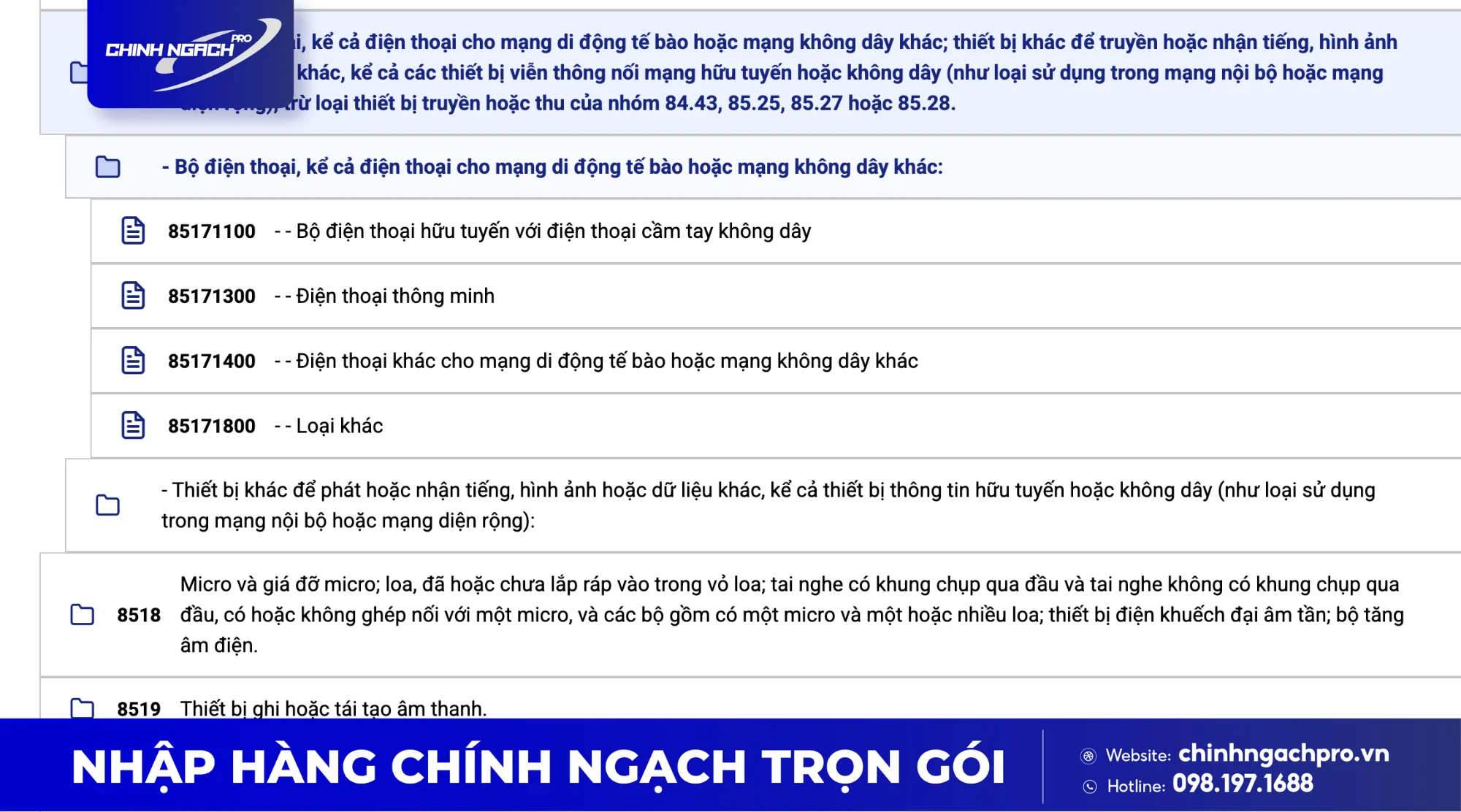 Bảng mã HS điện thoại di động các loại